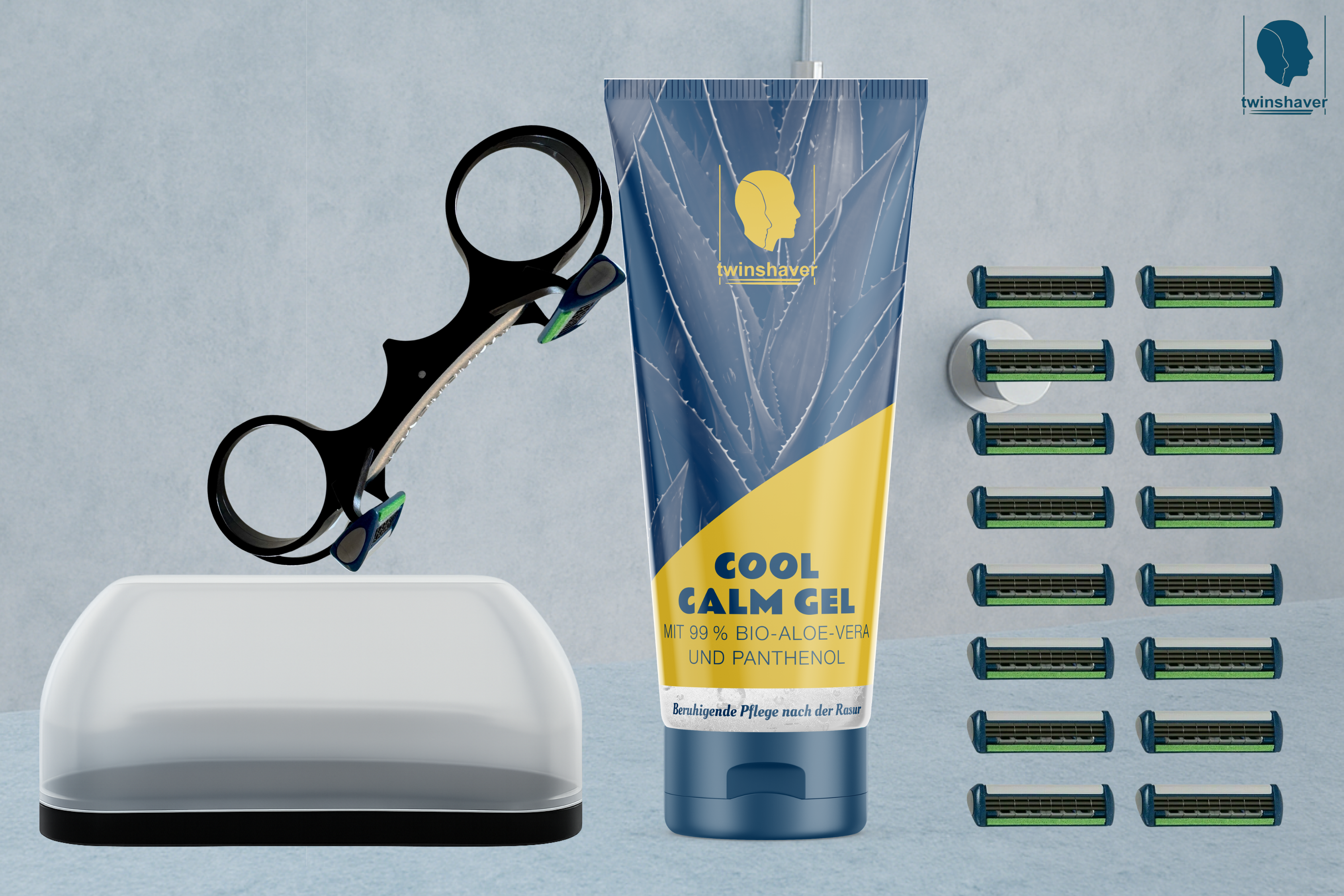 twinshaver Ultimate Set: twinshaver + 20 Klingen + twinCase + twinshaver Cool Calm Gel