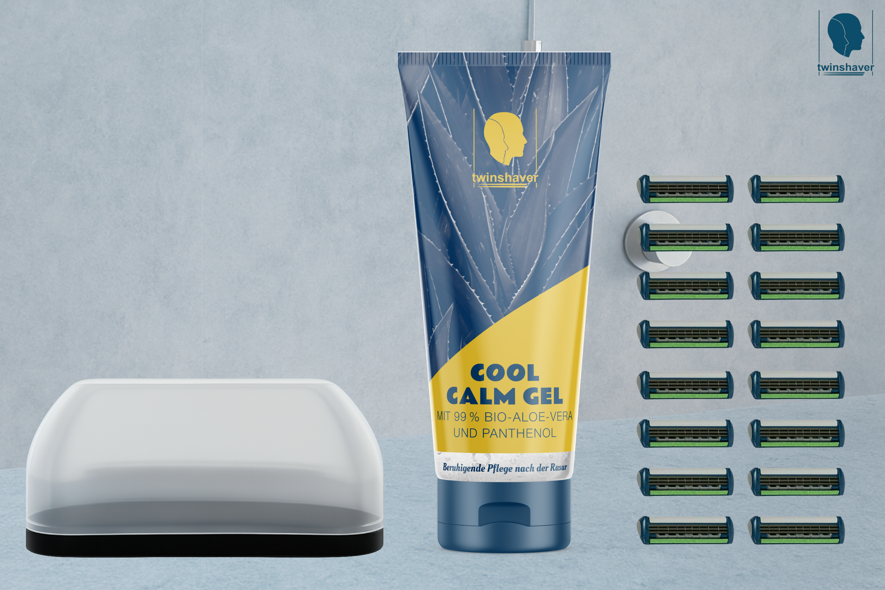 Reise-Set: twinCase Reiseetui + twinshaver Cool Calm Gel +16 Ersatzklingen