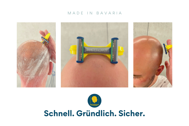 Mann benutzt twinshaver für eine sekundenschnelle Kopfrasur